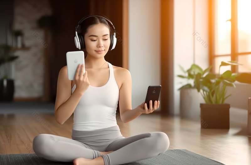 听音乐的瑜伽女孩摄影图,高清,摄影图,摄影图片,图片大全,摄影图免费下载